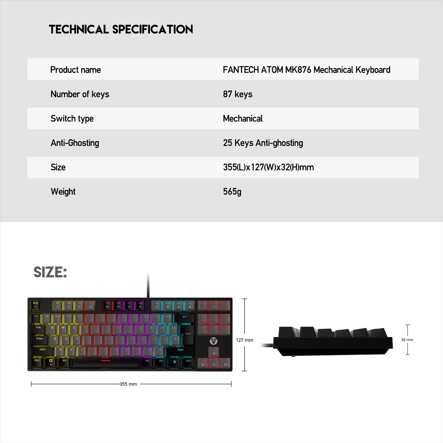 Fantech MK876 RGB Gaming Mechanical Keyboard
